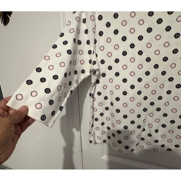 Charter Club Womens White & Pink Polka Dot 3/4 Sleeve Top Button Shoulder 100% S - Picture 6 of 7